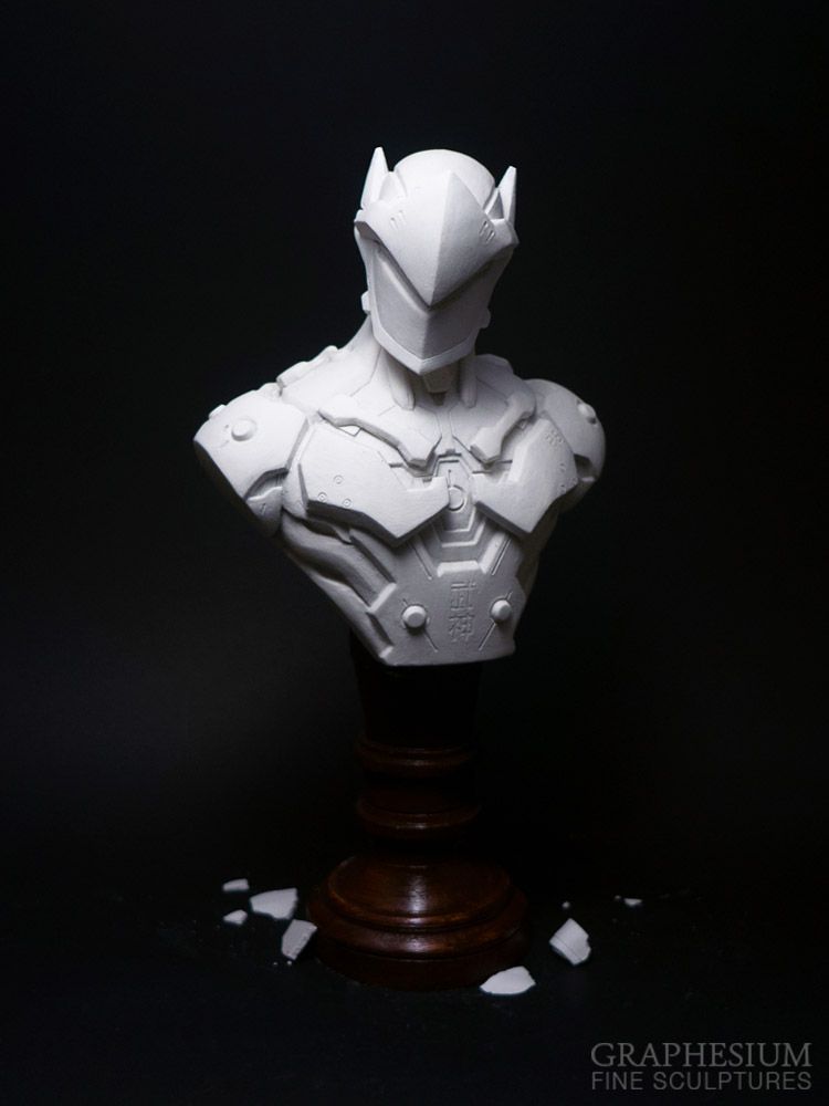 Handmade stone Genji (Overwatch) sculpture / statue / figure by Robin, Graphesium Fine Sculptures (@gsculpt)