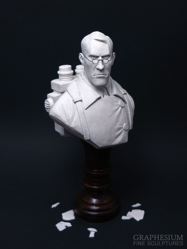 Handmade stone Medic (Team Fortress 2) sculpture / statue / figure by Robin, Graphesium Fine Sculptures (@gsculpt)